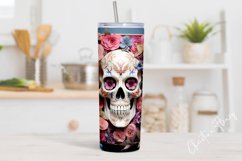 3D Skull with Felt Flowers Tumbler Wrap Sublimation Product Image 3
