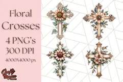 Faith Cross PNG with Flowers, Watercolor Religious Art Print Product Image 1