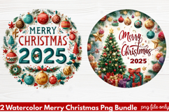 2 Watercolor Merry Christmas PNG | Festive Holiday Product Image 1