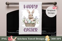Easter Dish Towel Template, Watercolor Easter Basket PNG Product Image 1