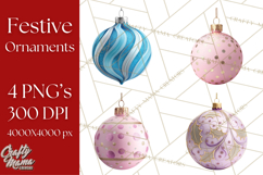 Christmas Ornaments Clipart PNG, Realistic Holiday Ornaments Product Image 1