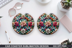 Roses Car Coaster Sublimation| Christmas Coaster PNG Design Product Image 1