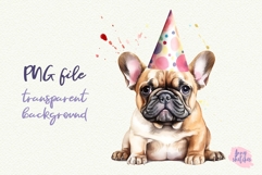 4 French Bulldog Birthday Party Hat Watercolor Clipart PNG Product Image 5