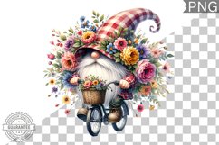 Floral Crown Gnome Rides A Bike Sublimation Clipart Design Product Image 1