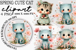 Whimsical Spring Cute Cat Clipart Png Product Image 1