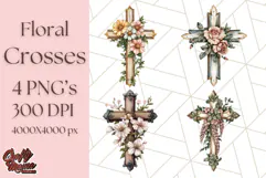Faith Cross PNG with Flowers, Watercolor Religious Art Print Product Image 1