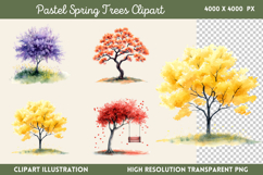 Pastel Spring Trees Clipart PNG Product Image 1