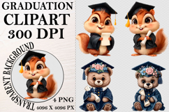 Whimsical Graduation Animal Clipart PNG, Graduation PNG Product Image 1