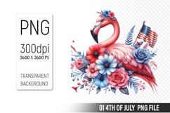 4th of July Flamingo Clipart, Animal illustration for crafts Product Image 1