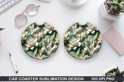 Flowers Car Coaster Sublimation| Flowers Coaster PNG Design Product Image 1
