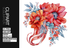 Floral Bouquet Ribbon Clipart PNG Product Image 1