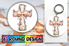 Blissful Circle Coaster Sublimation PNG, Flower Cross Product Image 1