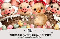 Whimsical Easter Animals Clipart Watercolor Easter Bunny PNG Product Image 1