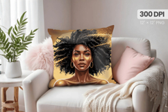 Afro Girl /Woman braided hair Pillow Design, Black Queen PNG Product Image 1