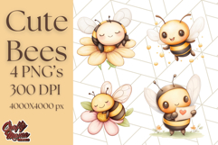 Adorable Bee Clipart PNG, Kawaii Bumblebee Illustrations Product Image 1