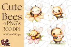 Adorable Bee Clipart PNG, Kawaii Bumblebee Illustrations Product Image 1
