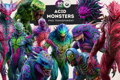 Acid Monsters Clipart Pack - Neon Fantasy Characters Product Image 1