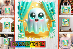 BLISSFUL TSHIRT Sublimation PNG, 3D Cute Ghost Product Image 1