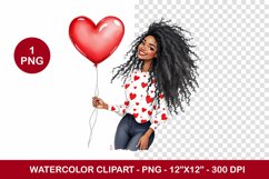 valentine png watercolor clipart - black girl Product Image 1