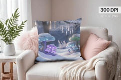 Winter Christmas Wonderland PNG Pillow, Winter Pillow Design Product Image 1