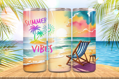 Summer Vibes Sunrise beach with chair Tumbler Wrap PNG Subli Product Image 1