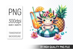 Summer Cute Axolotl Clipart PNG | Summer Digital Download Product Image 1