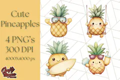 Cute Pineapple Character Clipart, Summer Tropical Fruit PNG Product Image 1