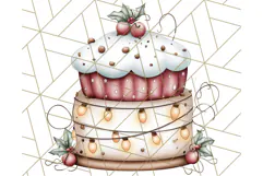 Christmas Cake Clipart PNG, Cottagecore Holiday Desserts Product Image 4