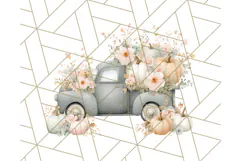Vintage Truck Pumpkin and Fall Flowers PNG Clipart, Autumn Product Image 4