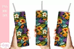 Summer Tropical flowers tumbler wrap PNG for sublimation Product Image 3