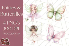 Pastel Fairies and Butterflies PNG, Spring Fantasy Clipart Product Image 1