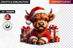 Christmas highland cow Clipart, christmas clipart, winter Product Image 1