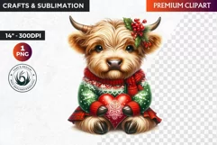 Christmas highland cow Clipart, christmas clipart, winter Product Image 1