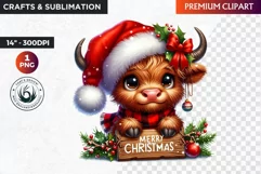 Christmas highland cow Clipart, christmas clipart, winter Product Image 1