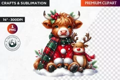 Christmas highland cow Clipart, christmas clipart, winter Product Image 1