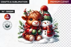 Christmas highland cow Clipart, christmas clipart, winter Product Image 1