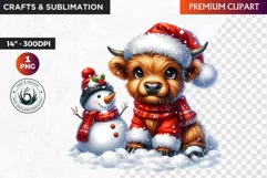 Christmas highland cow Clipart, christmas clipart, winter Product Image 1
