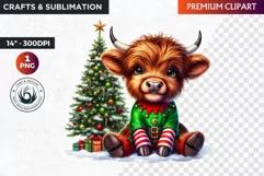 Christmas highland cow Clipart, christmas clipart, winter Product Image 1