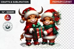 Christmas highland cow Clipart, christmas clipart, winter Product Image 1