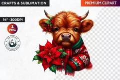 Christmas highland cow Clipart, christmas clipart, winter Product Image 1