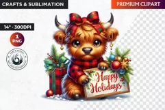 Christmas highland cow Clipart, christmas clipart, winter Product Image 1