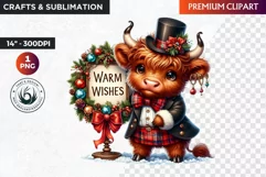 Christmas highland cow Clipart, christmas clipart, winter Product Image 1