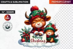 Christmas highland cow Clipart, christmas clipart, winter Product Image 1