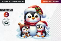 Penguin family clipart, Christmas clipart, christmas png Product Image 1