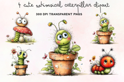 Cute Whimsical Caterpillar Clipart PNG Product Image 1