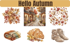 Hello Autumn Watercolor Clipart Bundle, Fall Leaves Pumpkin Product Image 15