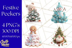 Christmas Tree Clipart PNG Cute Characters for Holiday Craft Product Image 1