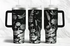 40oz Tumbler laser svg Dragonflies and Water Lilies wrap Product Image 1
