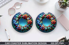 Flowers Car Coaster Sublimation|Christmas Coaster PNG Design Product Image 1