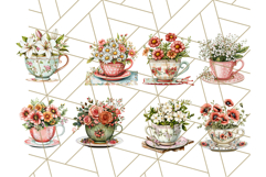 Vintage Floral Teacup Clipart PNG, Blooming Teacups Clip Art Product Image 4